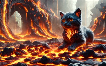 Feline, Lava, AI Art, Cats Wallpaper