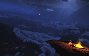 Artwork, Isolated, Camping, Night, Campfire Wallpaper