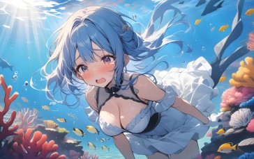 AI Art, Anime Girls, Underwater, Crying Wallpaper