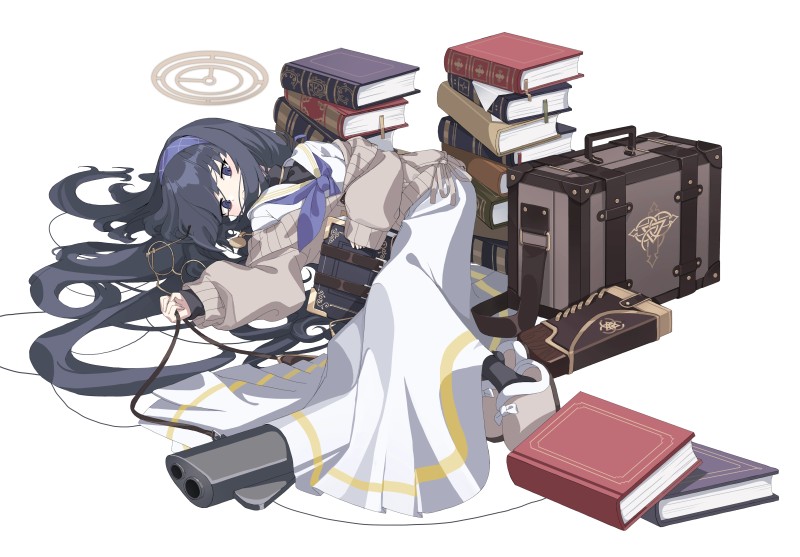 Blue Archive, Anime Girls, Anime, Dark Blue Hair, Books Wallpaper