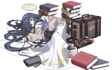 Blue Archive, Anime Girls, Anime, Dark Blue Hair, Books Wallpaper