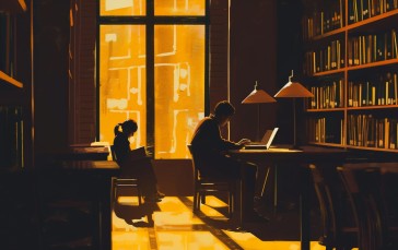 AI Art, Library, Teen, Reading, Laptop Wallpaper