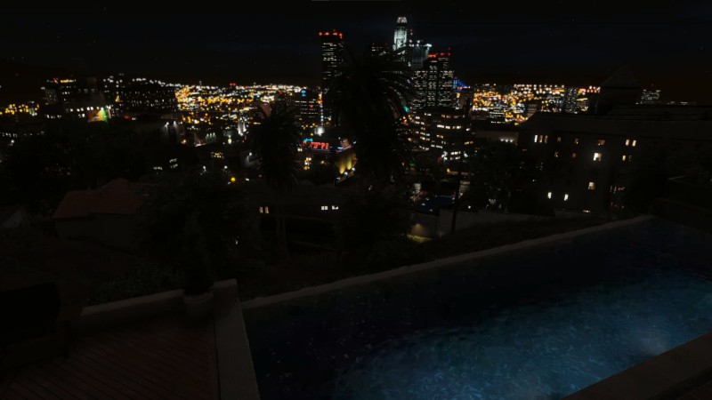 Grand Theft Auto V, City, House, Swimming Pool, Night, City Lights Wallpaper