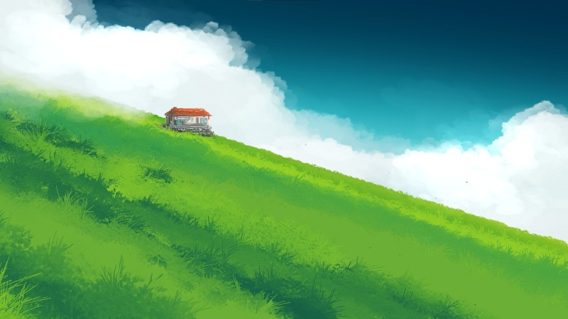 Isolated, Clouds, House, Grass, Artwork, Digital Art Wallpaper