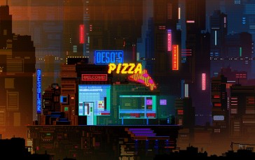 Pixel Art, Science Fiction, Digital Art, Neon Sign Wallpaper