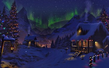 Christmas, Village, House, Snow, Lights Wallpaper