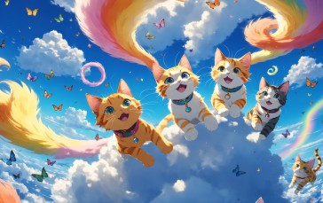 Cats, Sky, Clouds, Anime Wallpaper