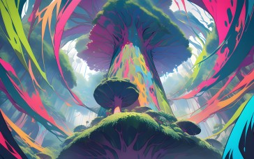 Forest, AI Art, Trees, Low-angle, Colorful Wallpaper