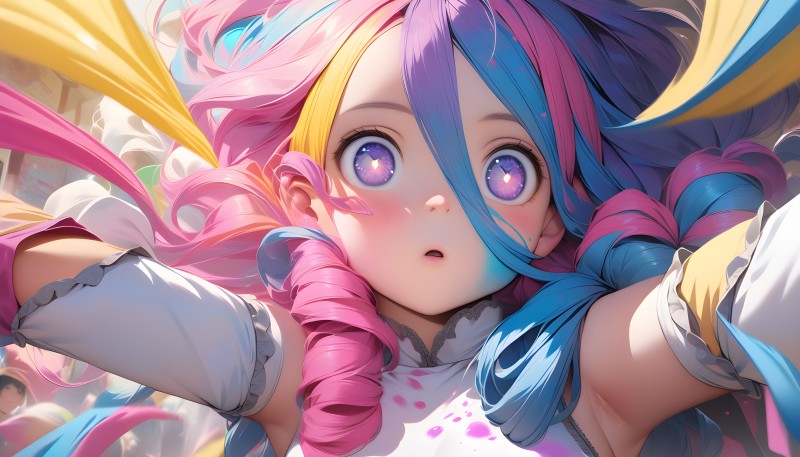 Anime Girls, AI Art, Hyperrealism, Color Burst Wallpaper