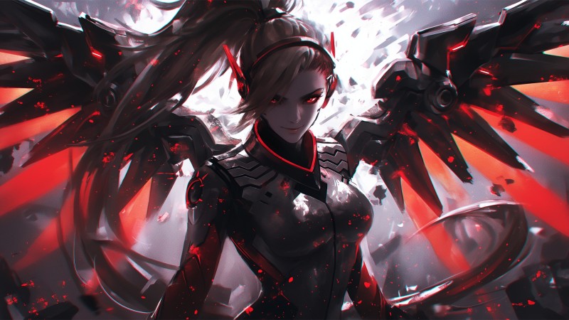 AI Art, Mercy (Overwatch), Evil, Overwatch, Red Wallpaper