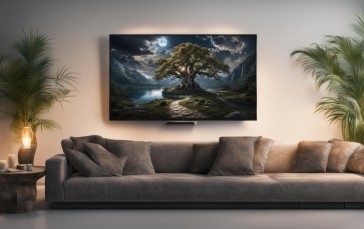 AI Art, Living Rooms, Couch, Plants Wallpaper