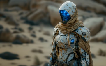 AI Art, Skull, Blue, Science Fiction, Desert, Character Design Wallpaper