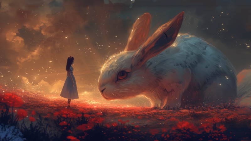 AI Art, Illustration, Alice in Wonderland, Rabbits Wallpaper