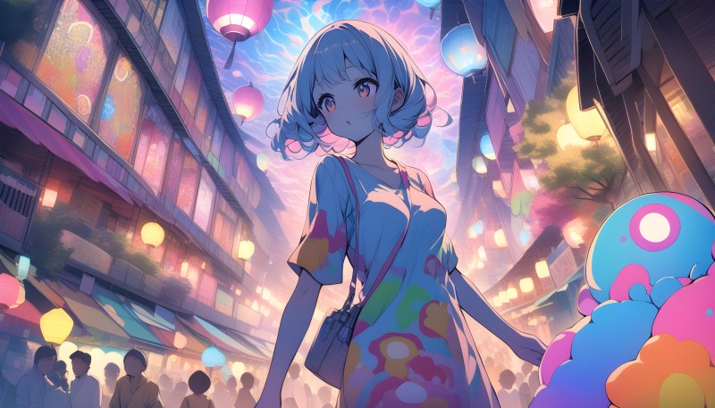Anime Girls, AI Art, Lantern Festival Wallpaper