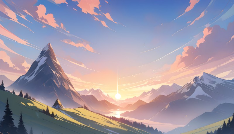 AI Art, Sunset, Mountains Wallpaper