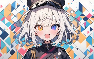Anime Girls, AI Art, Heterochromia, Hat Wallpaper