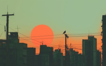 AI Art, Illustration, Sunset, City Wallpaper